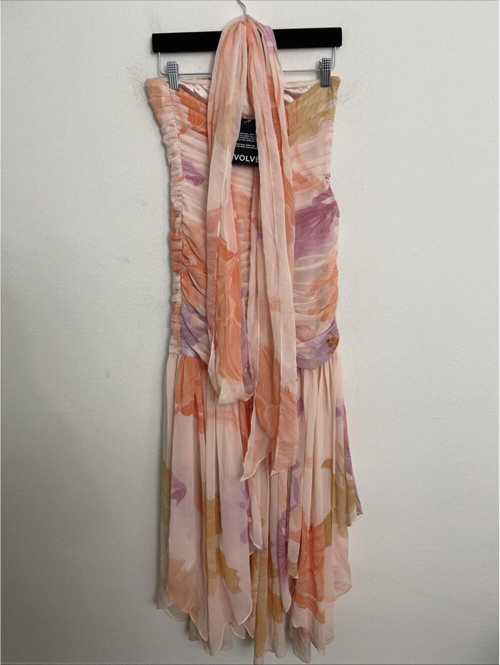 Free People Retrofete Teryn Peche Primavera Chiffon Dress strapless S $898msrp - Picture 6 of 10